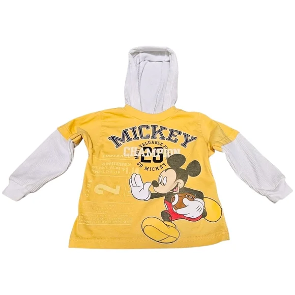 Vtg y2k Disney Mickey Mouse Hoodie Baby Boy 18M Yellow Long Sleeve 100% Cotton - Picture 1 of 7